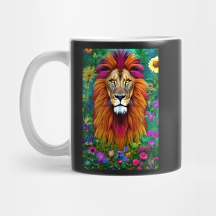 Colorful Lion with flowers surrealist impressionist style Chambala paradise Mug